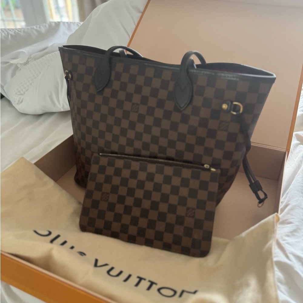 Louis Vuitton Brown and Black Checkered Tote with Pouch